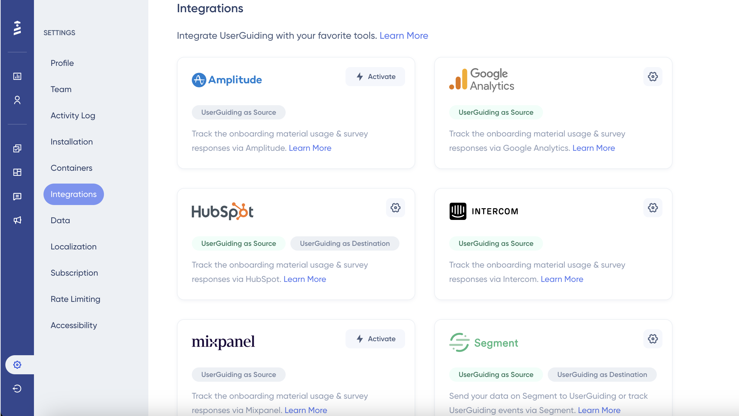 Connect your data with Userguiding self-serve integrations
